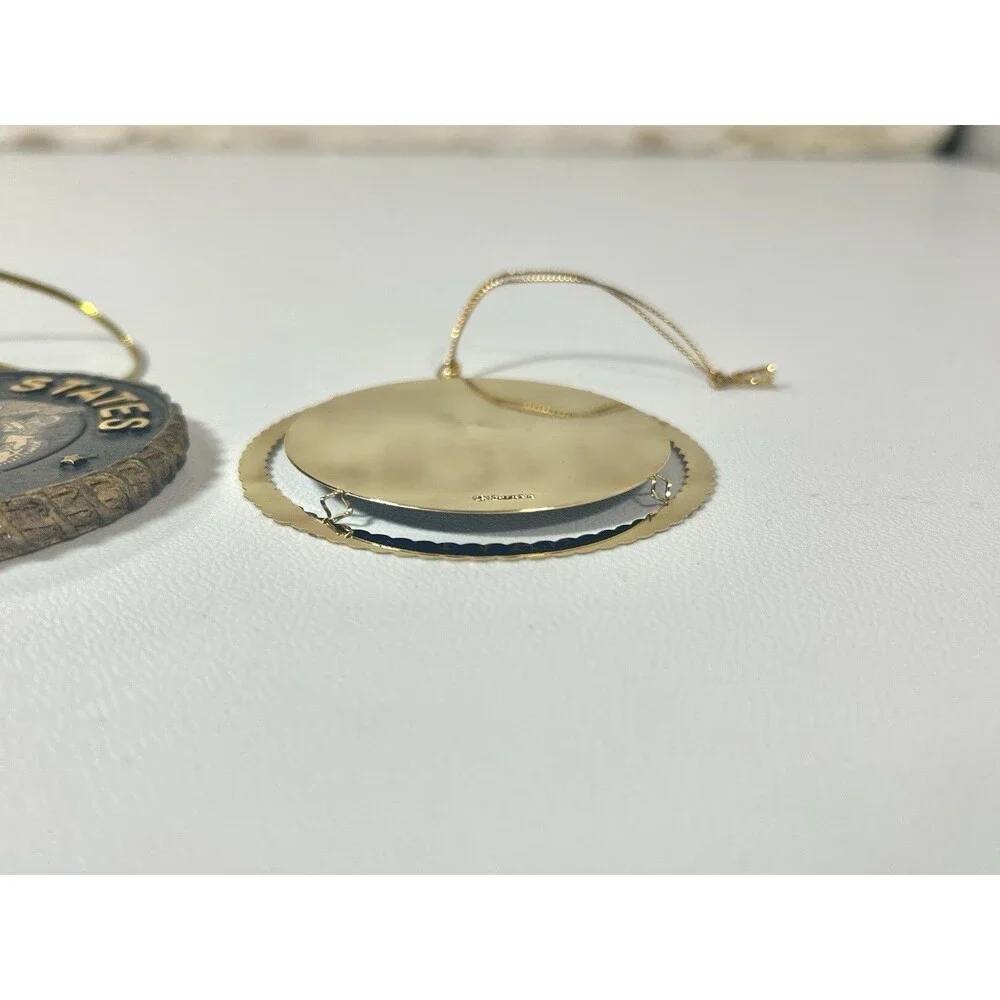 2 US Navy Christmas Ornament Military American Pride USA Gift Gold Tone Trim
